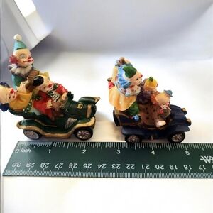 ​2 Vintage Miniature Circus Clown Car Figurines 2”
